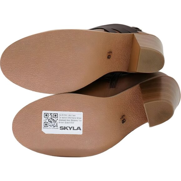 Journee Collection Tan Brown Strap Stacked Heel Booties Size 8.5W - Picture 6 of 6